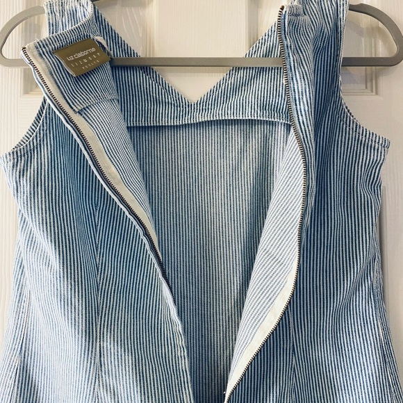 Liz Claiborne Denim Dress, Blue and White Striped Sleeveless, Size 4 - Picture 4 of 6